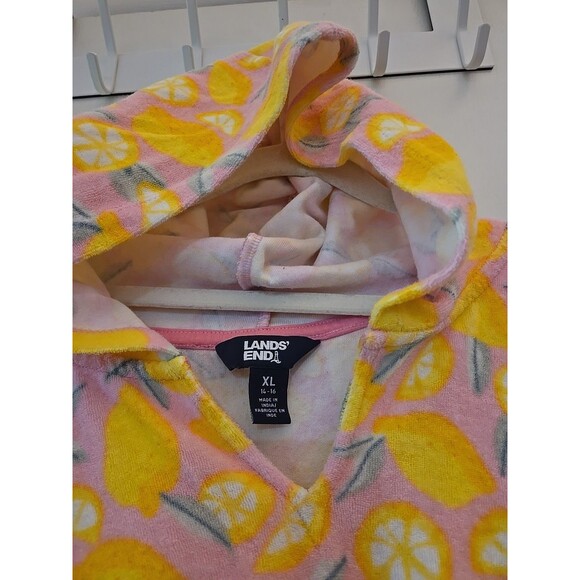 Lands' End Girls Size Extra Large XL 12-14 Swim Beach Towel Hood Cover Up Lemons - Picture 3 of 7
